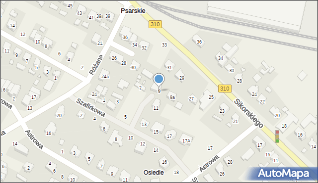 Psarskie, Szafirkowa, 9, mapa Psarskie