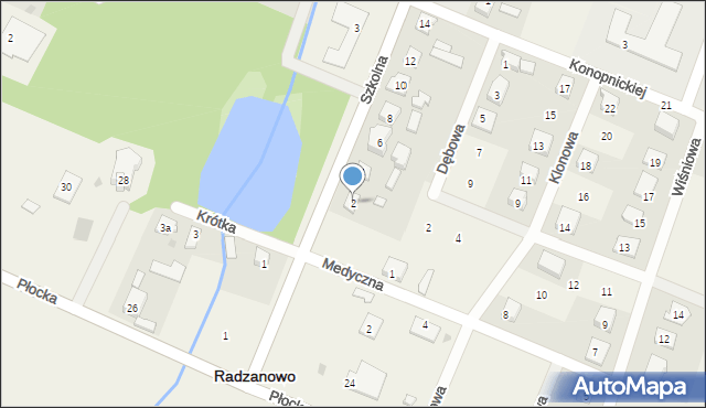 Radzanowo, Szkolna, 2, mapa Radzanowo