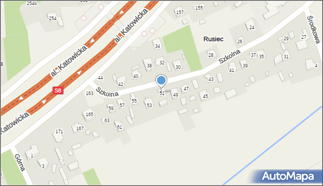 Rusiec, Szkolna, 51, mapa Rusiec