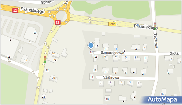 Ruszowice, Szmaragdowa, 14, mapa Ruszowice