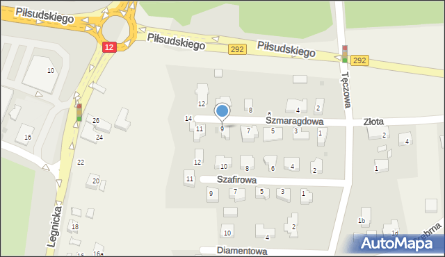 Ruszowice, Szmaragdowa, 9, mapa Ruszowice