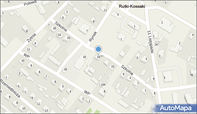 Rutki-Kossaki, Szkolna, 14, mapa Rutki-Kossaki