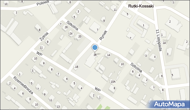 Rutki-Kossaki, Szkolna, 16, mapa Rutki-Kossaki