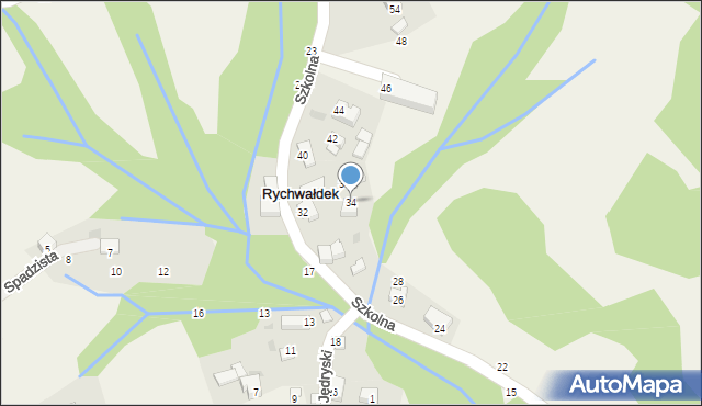 Rychwałdek, Szkolna, 34, mapa Rychwałdek