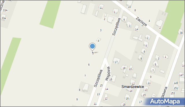 Smardzewice, Szczęśliwa, 5, mapa Smardzewice