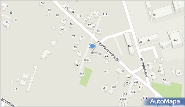 Sosnowiec, Szymanowskiego Karola, 88, mapa Sosnowca