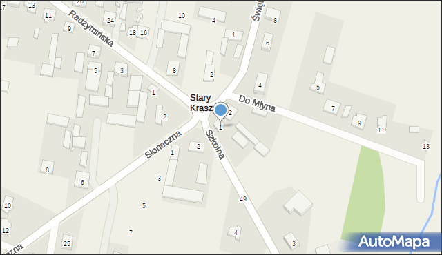 Stary Kraszew, Szkolna, 1, mapa Stary Kraszew
