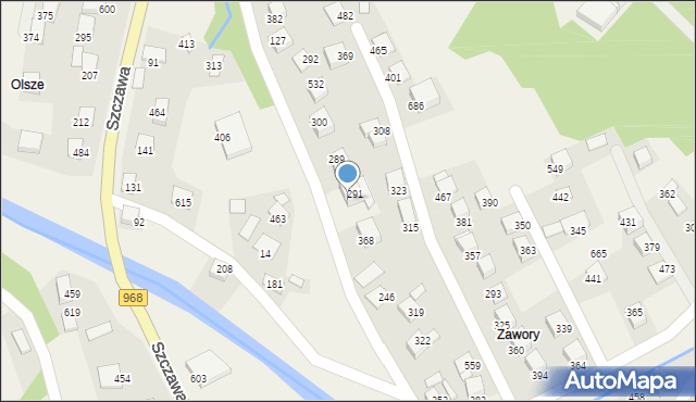 Szczawa, Szczawa, 287, mapa Szczawa