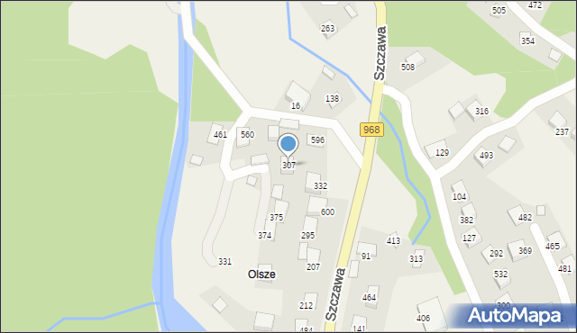 Szczawa, Szczawa, 307, mapa Szczawa