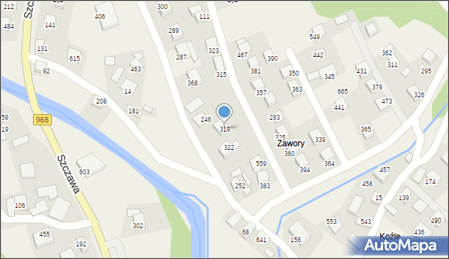 Szczawa, Szczawa, 319, mapa Szczawa