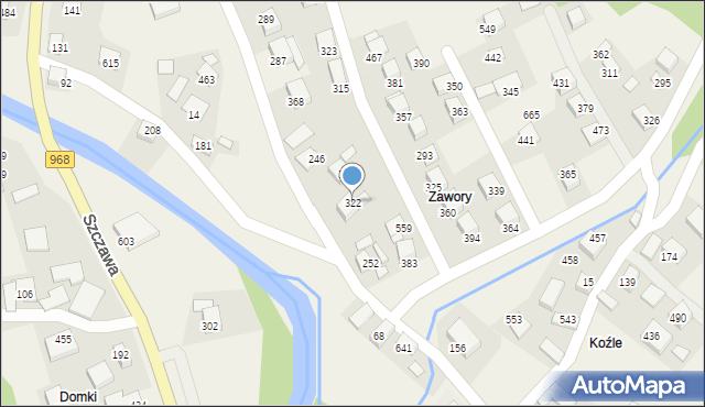 Szczawa, Szczawa, 322, mapa Szczawa