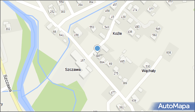 Szczawa, Szczawa, 340, mapa Szczawa