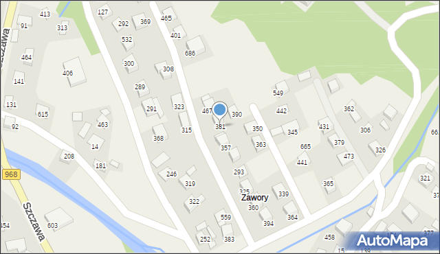 Szczawa, Szczawa, 381, mapa Szczawa