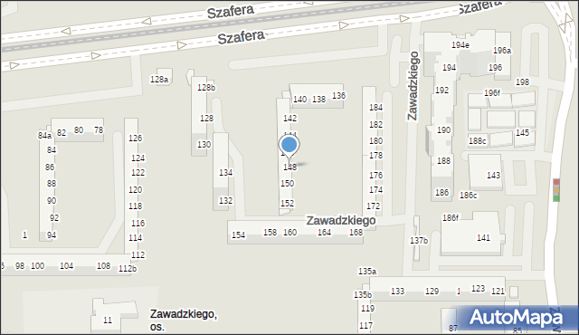 Szczecin, Szafera Władysława, prof., 148, mapa Szczecina