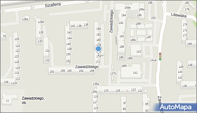 Szczecin, Szafera Władysława, prof., 174, mapa Szczecina