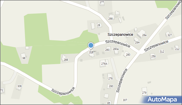 Szczepanowice, Szczepanowice, 316, mapa Szczepanowice
