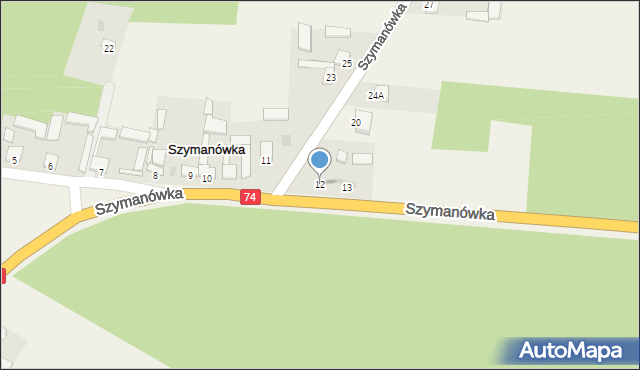 Szymanówka, Szymanówka, 12, mapa Szymanówka