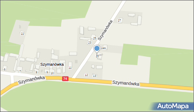 Szymanówka, Szymanówka, 20, mapa Szymanówka