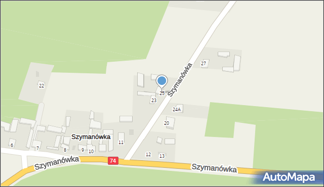 Szymanówka, Szymanówka, 25, mapa Szymanówka