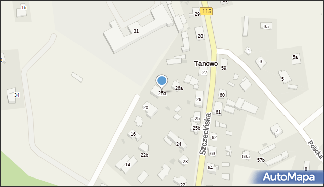 Tanowo, Szczecińska, 25a, mapa Tanowo