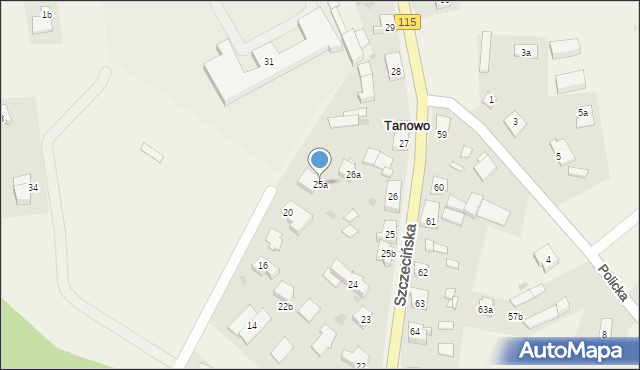 Tanowo, Szczecińska, 25a, mapa Tanowo