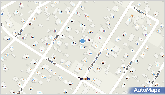 Teresin, Szymanowska, 16A, mapa Teresin