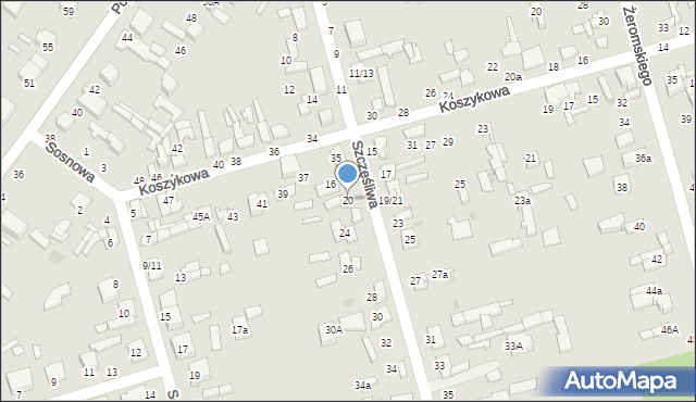 Tomaszów Mazowiecki, Szczęśliwa, 20, mapa Tomaszów Mazowiecki