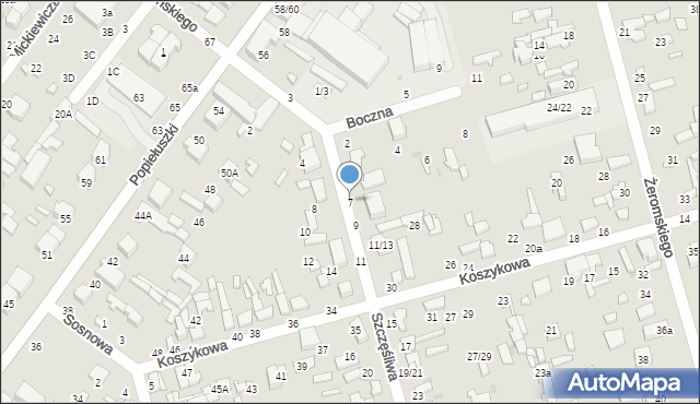 Tomaszów Mazowiecki, Szczęśliwa, 7, mapa Tomaszów Mazowiecki