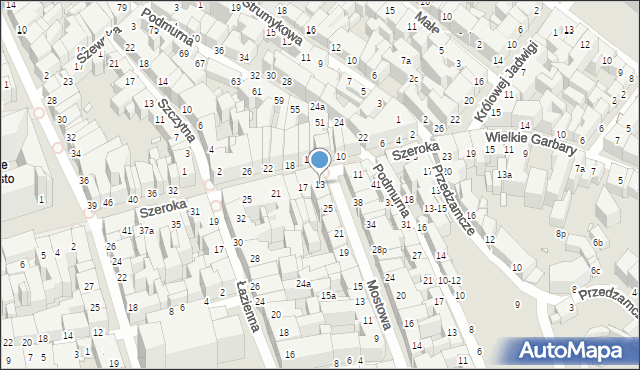 Toruń, Szeroka, 13, mapa Torunia