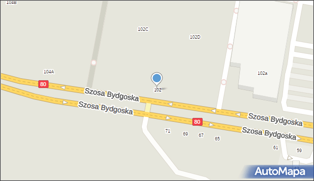 Toruń, Szosa Bydgoska, 102, mapa Torunia