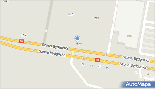 Toruń, Szosa Bydgoska, 102B, mapa Torunia