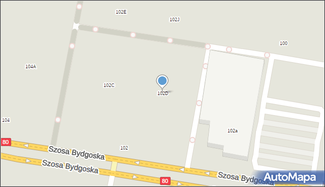 Toruń, Szosa Bydgoska, 102D, mapa Torunia