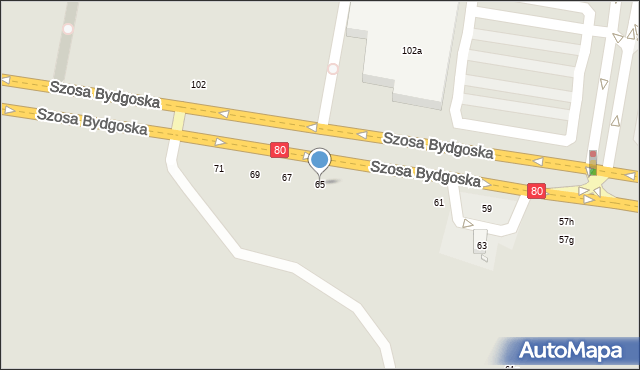 Toruń, Szosa Bydgoska, 65, mapa Torunia