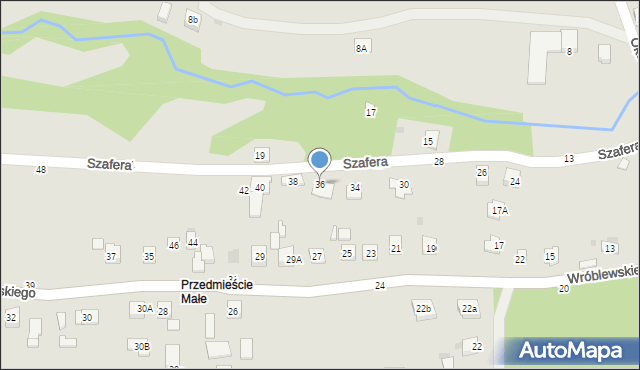 Tuchów, Szafera Władysława, prof., 36, mapa Tuchów