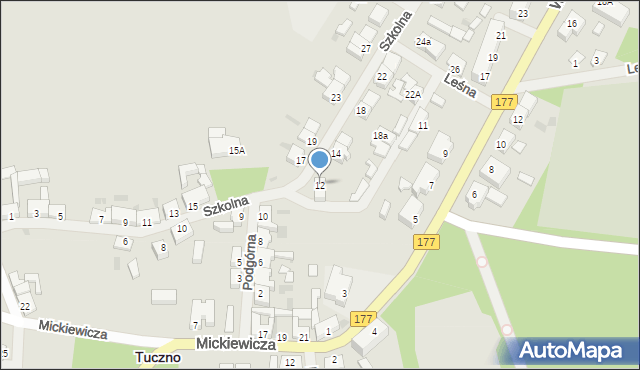 Tuczno, Szkolna, 12, mapa Tuczno