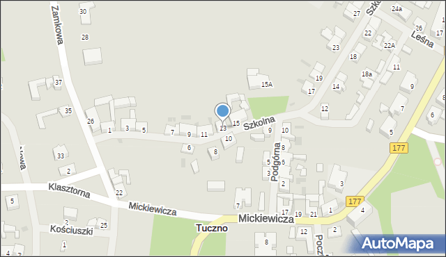 Tuczno, Szkolna, 13, mapa Tuczno