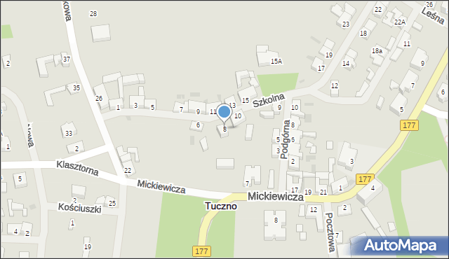 Tuczno, Szkolna, 8, mapa Tuczno
