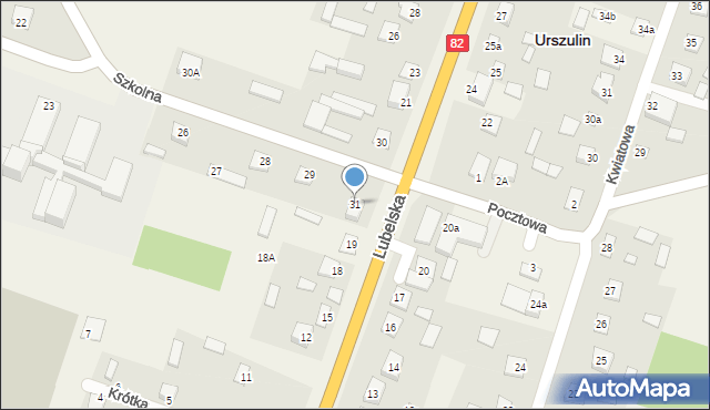 Urszulin, Szkolna, 31, mapa Urszulin