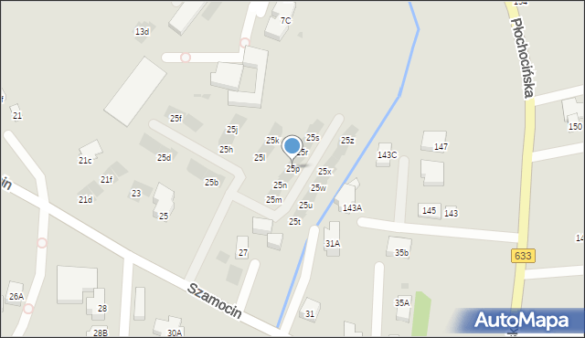Warszawa, Szamocin, 25p, mapa Warszawy