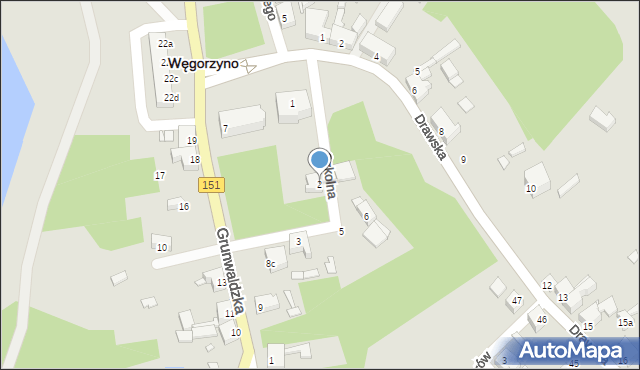 Węgorzyno, Szkolna, 2, mapa Węgorzyno