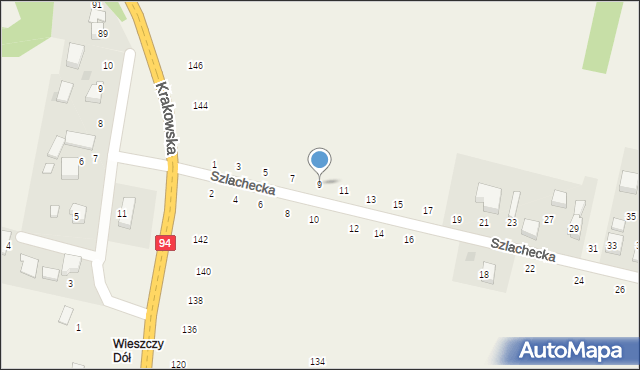Wielka Wieś, Szlachecka, 9, mapa Wielka Wieś