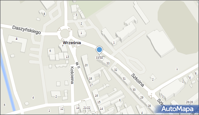 Września, Szkolna, 33/34, mapa Wrześni