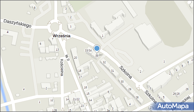 Września, Szkolna, 33, mapa Wrześni