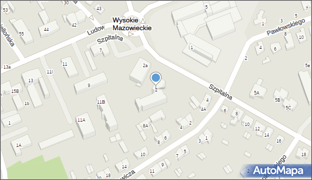 Wysokie Mazowieckie, Szpitalna, 2, mapa Wysokie Mazowieckie