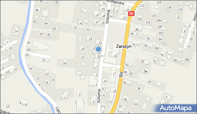 Zarszyn, Szkolna, 11, mapa Zarszyn