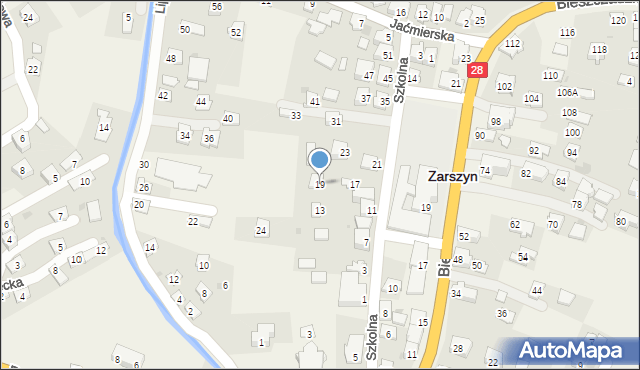 Zarszyn, Szkolna, 19, mapa Zarszyn