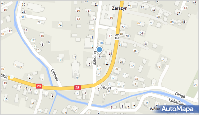 Zarszyn, Szkolna, 6, mapa Zarszyn