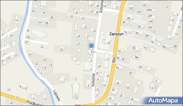Zarszyn, Szkolna, 7, mapa Zarszyn
