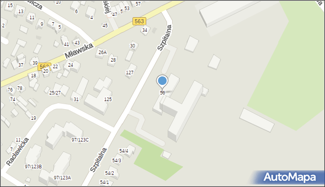 Żuromin, Szpitalna, 56, mapa Żuromin