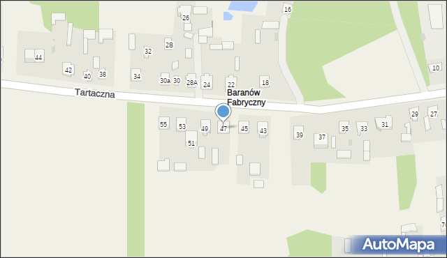 Baranów, Tartaczna, 47, mapa Baranów